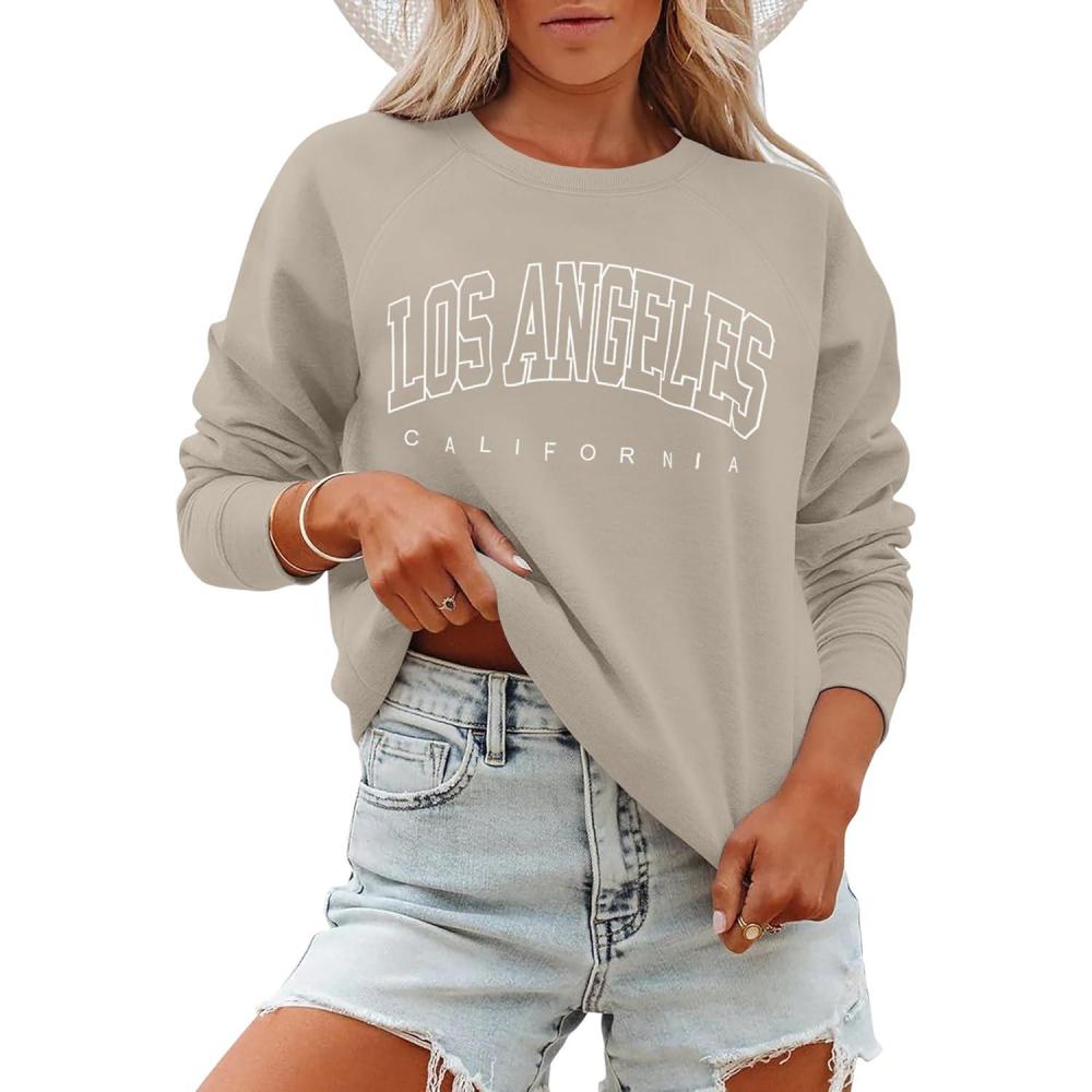 imageANRABESS Womens Oversized Sweatshirts Crewneck Long Sleeve Pullover Hoodies Graphic Cute Teen Girls Clothes 2025 Fall OutfitsLight Khaki Los Angeles