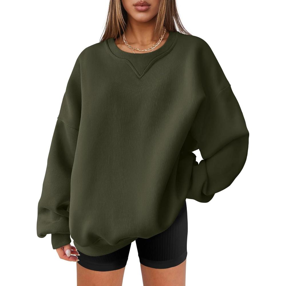 imageANRABESS Womens Oversized Sweatshirts Hoodies Crewneck Fleece Pullover Sweaters 2025 Fall Outfits Teen Girls Winter ClothesArmygreen