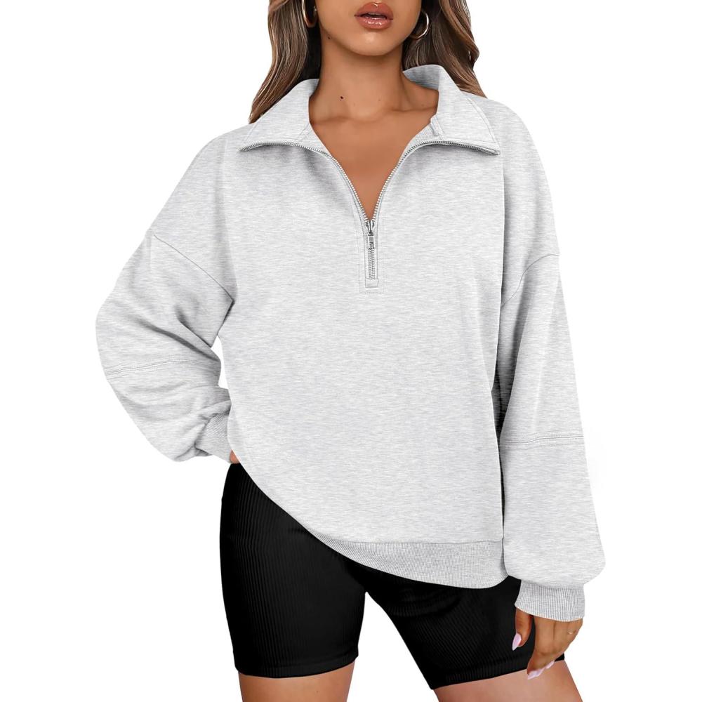 imageANRABESS Womens Oversized Sweatshirts Quarter Zip Long Sleeve Comfy Casual Boxy Pullover Tops 2025 Fall Trendy Y2K OutfitsLight Grey