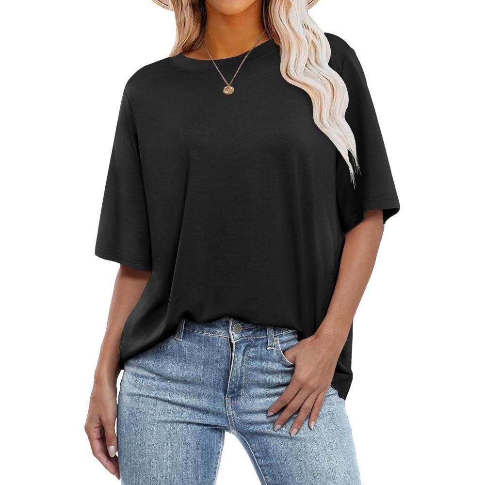 imageANRABESS Womens Oversized T Shirts Short Sleeve Crewneck Tops Casual Loose Basic Tee Shirts 2025 Summer Trendy OutfitsBlack