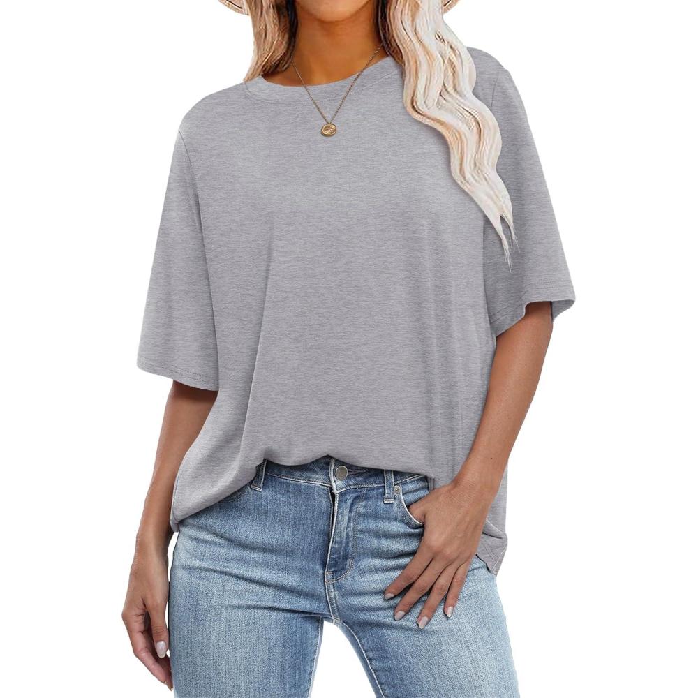 imageANRABESS Womens Oversized T Shirts Short Sleeve Crewneck Tops Casual Loose Basic Tee Shirts 2025 Summer Trendy OutfitsCharcoal Heather