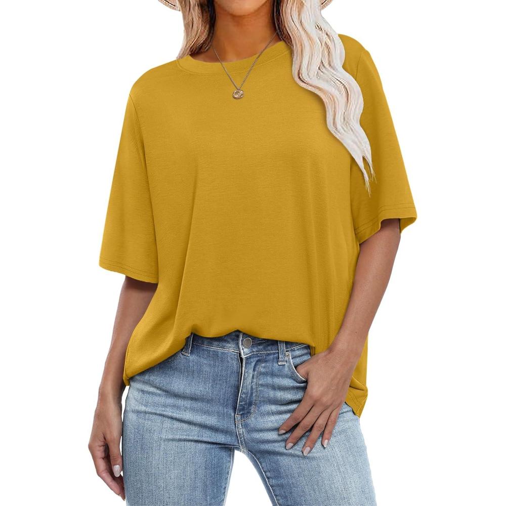 imageANRABESS Womens Oversized T Shirts Short Sleeve Crewneck Tops Casual Loose Basic Tee Shirts 2025 Summer Trendy OutfitsGinger