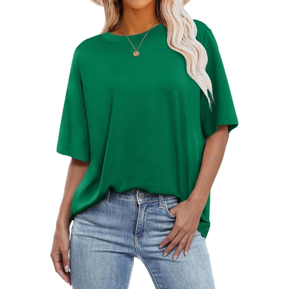 imageANRABESS Womens Oversized T Shirts Short Sleeve Crewneck Tops Casual Loose Basic Tee Shirts 2025 Summer Trendy OutfitsGreen