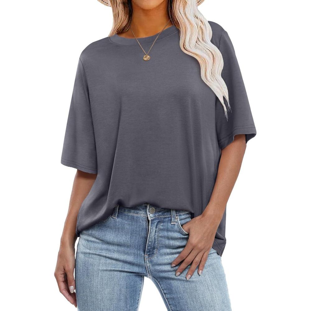 imageANRABESS Womens Oversized T Shirts Short Sleeve Crewneck Tops Casual Loose Basic Tee Shirts 2025 Summer Trendy OutfitsGrey