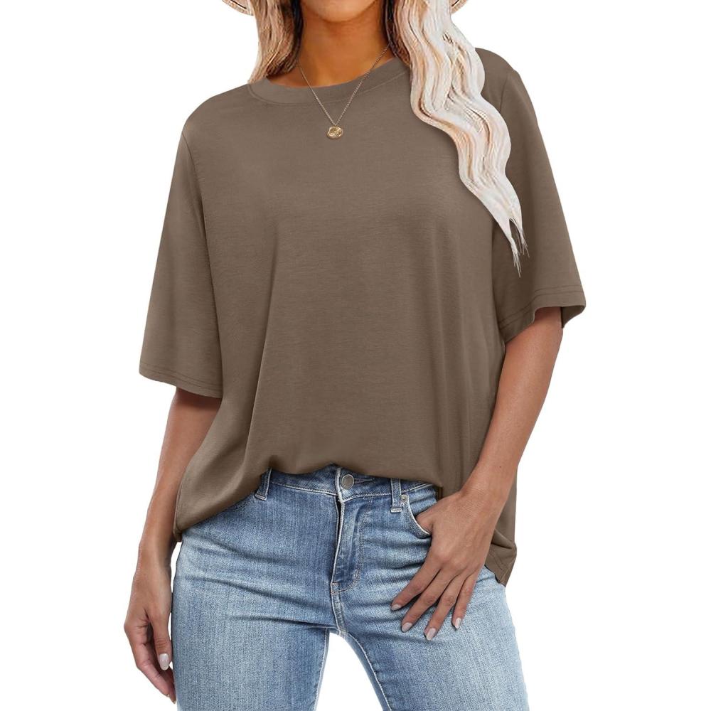 imageANRABESS Womens Oversized T Shirts Short Sleeve Crewneck Tops Casual Loose Basic Tee Shirts 2025 Summer Trendy OutfitsLight Brown