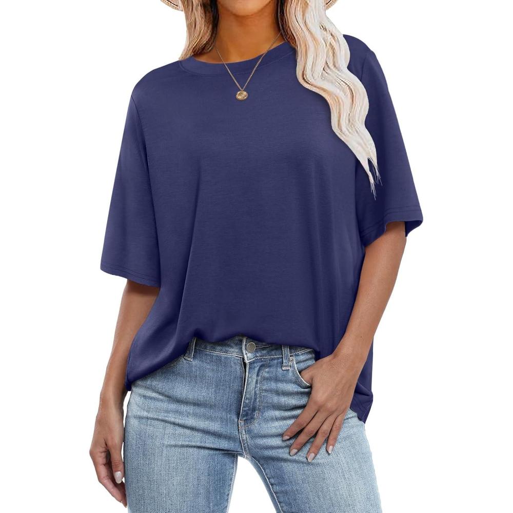 imageANRABESS Womens Oversized T Shirts Short Sleeve Crewneck Tops Casual Loose Basic Tee Shirts 2025 Summer Trendy OutfitsNavy Blue