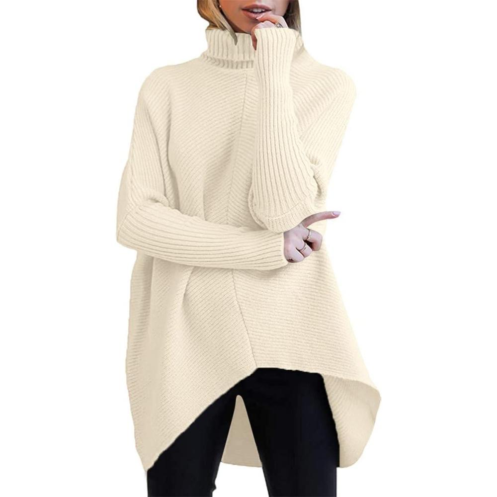 imageANRABESS Womens Oversized Turtleneck Batwing Long Sleeve Casual Cozy Baggy Knit Pullover Tunic Sweater 2025 Fall OutfitsApricot