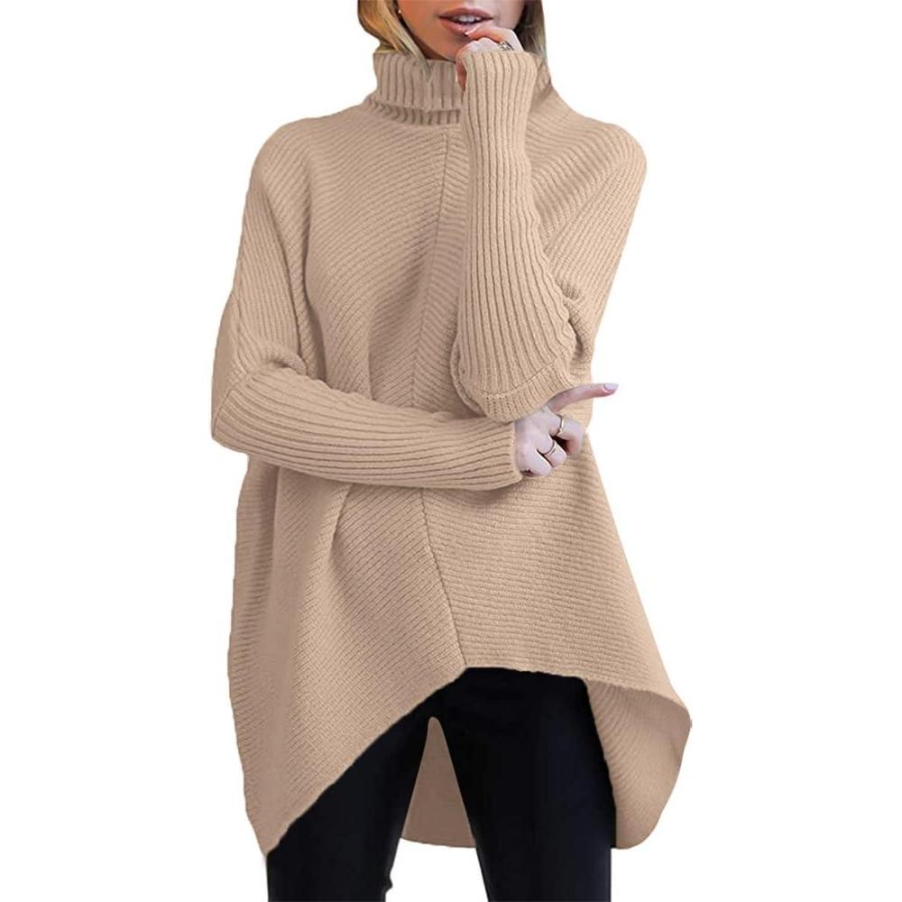imageANRABESS Womens Oversized Turtleneck Batwing Long Sleeve Casual Cozy Baggy Knit Pullover Tunic Sweater 2025 Fall OutfitsDeep Apricot