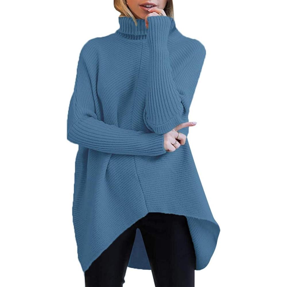 imageANRABESS Womens Oversized Turtleneck Batwing Long Sleeve Casual Cozy Baggy Knit Pullover Tunic Sweater 2025 Fall OutfitsDenim Blue