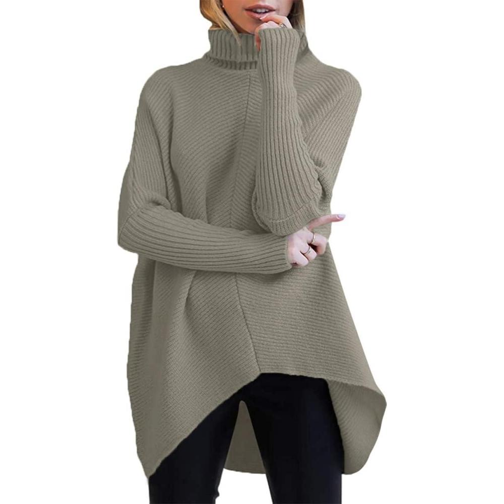imageANRABESS Womens Oversized Turtleneck Batwing Long Sleeve Casual Cozy Baggy Knit Pullover Tunic Sweater 2025 Fall OutfitsGray Coffee