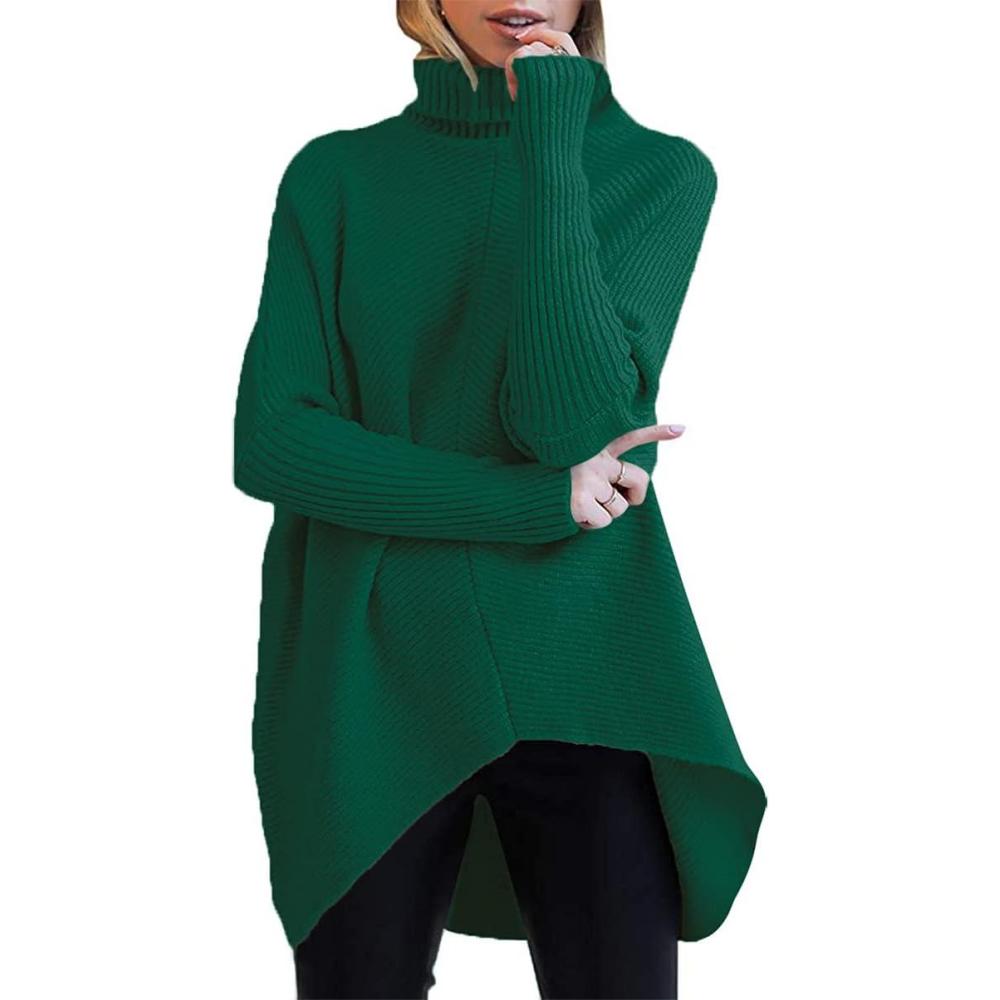 imageANRABESS Womens Oversized Turtleneck Batwing Long Sleeve Casual Cozy Baggy Knit Pullover Tunic Sweater 2025 Fall OutfitsGreen