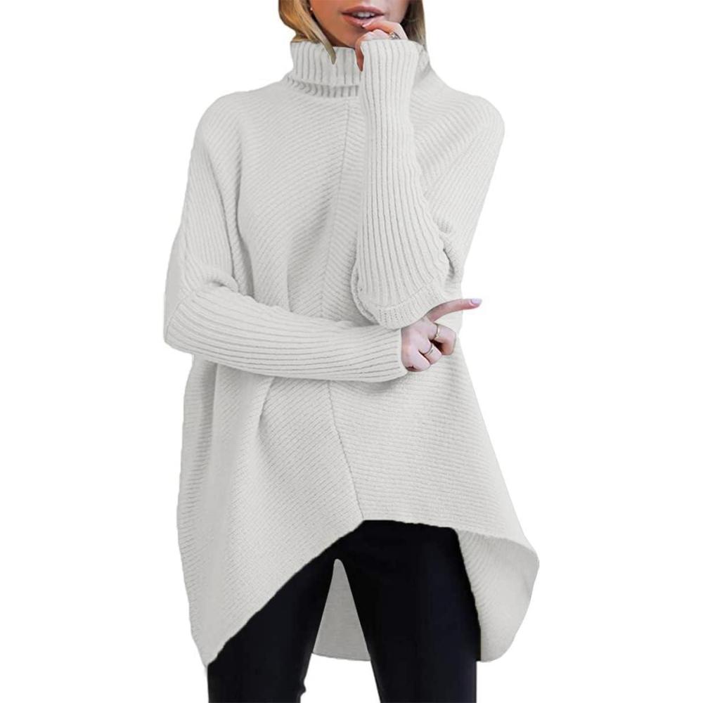 imageANRABESS Womens Oversized Turtleneck Batwing Long Sleeve Casual Cozy Baggy Knit Pullover Tunic Sweater 2025 Fall OutfitsGrey