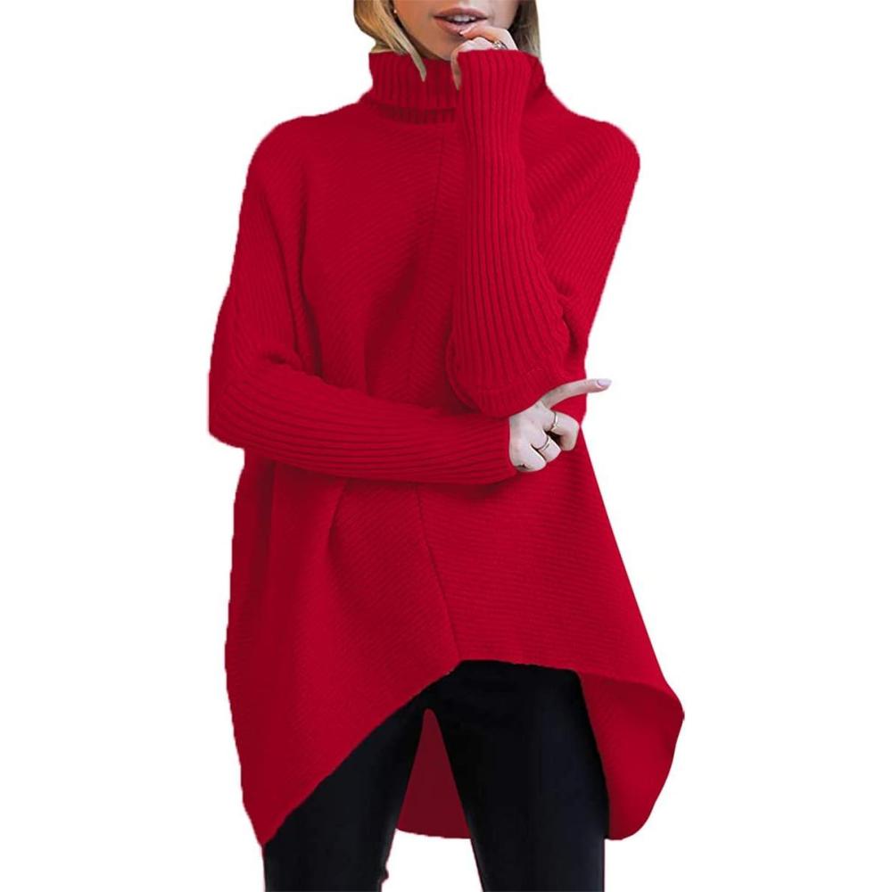 imageANRABESS Womens Oversized Turtleneck Batwing Long Sleeve Casual Cozy Baggy Knit Pullover Tunic Sweater 2025 Fall OutfitsRed