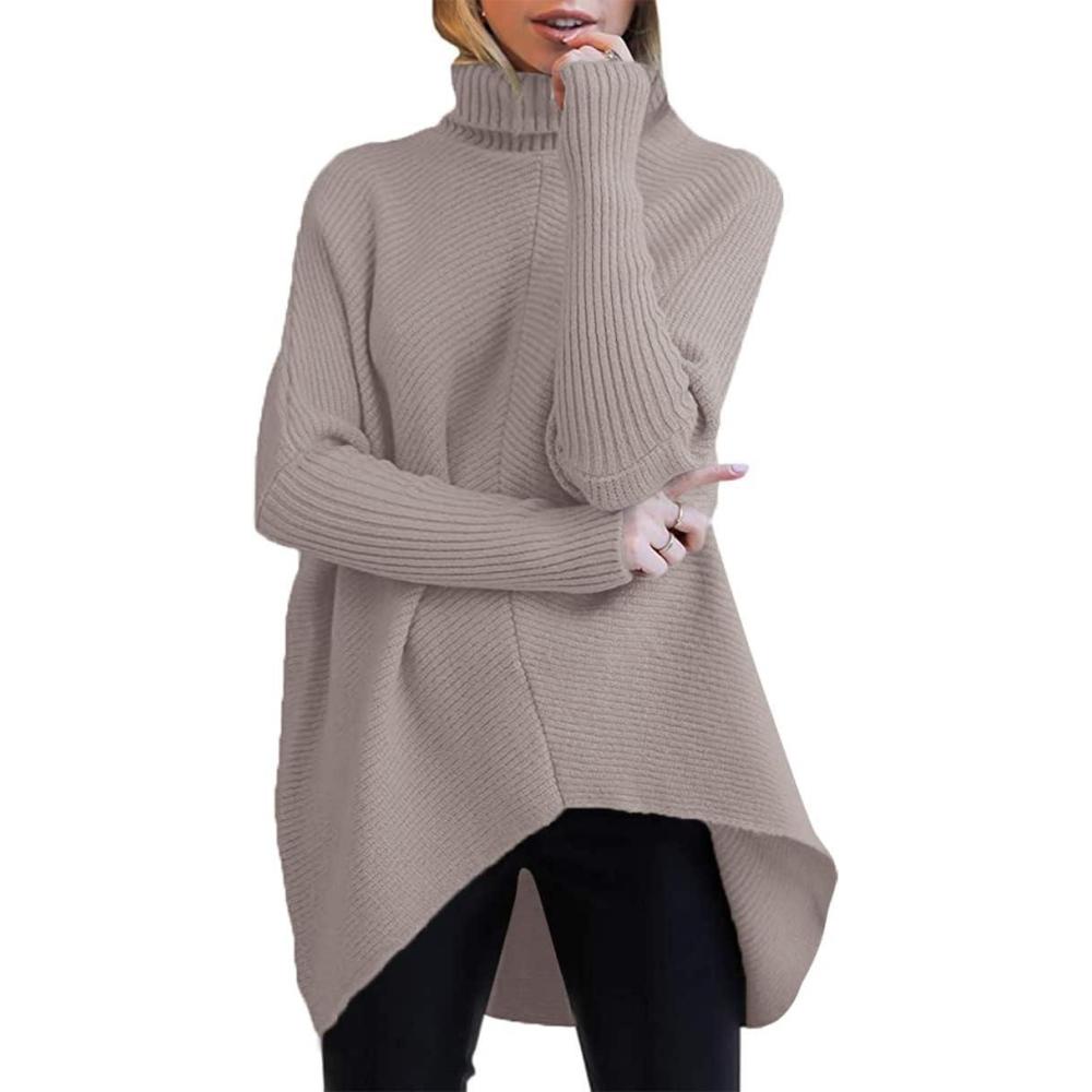 imageANRABESS Womens Oversized Turtleneck Batwing Long Sleeve Casual Cozy Baggy Knit Pullover Tunic Sweater 2025 Fall OutfitsRed Apricot