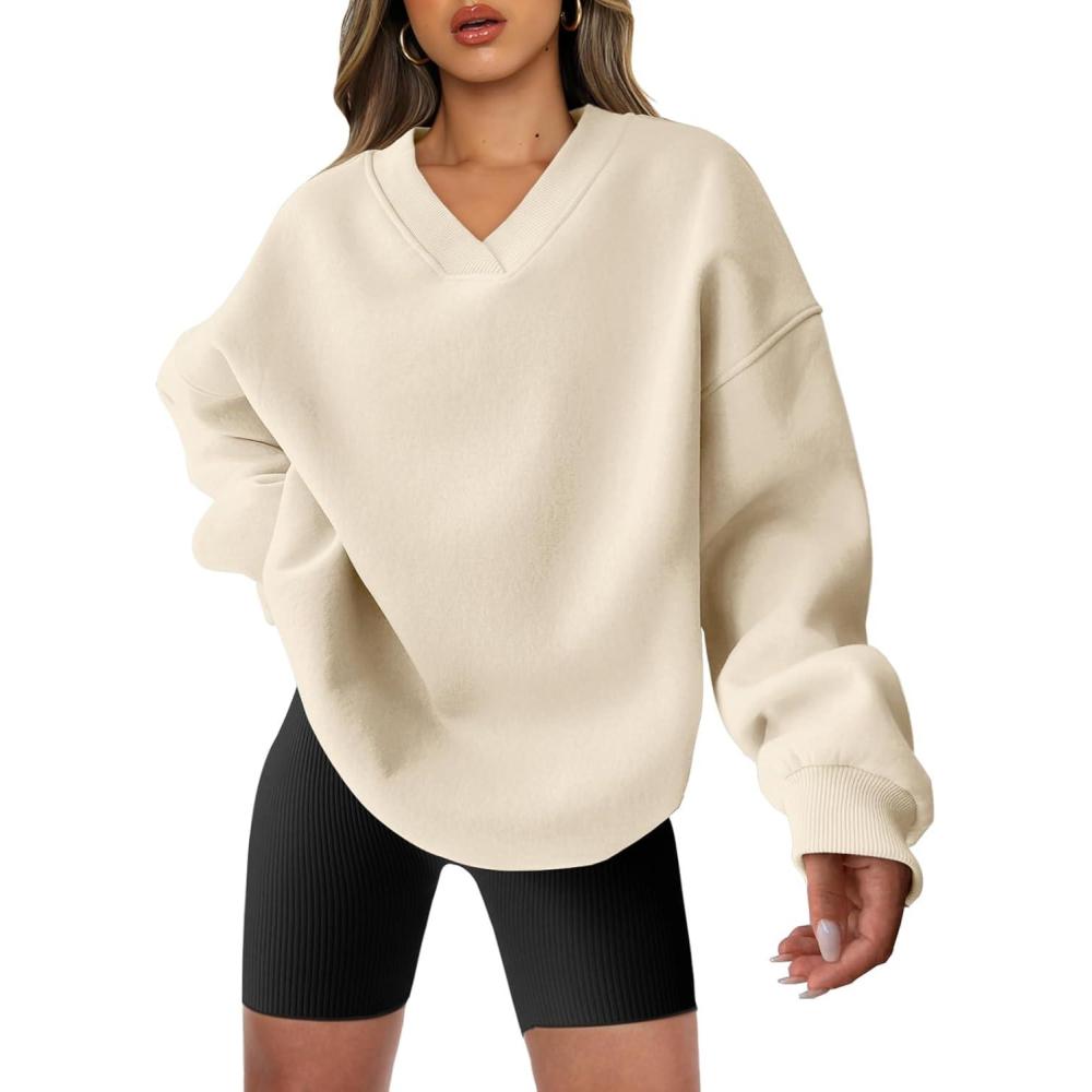imageANRABESS Womens Oversized V Neck Sweatshirt Fleece Long Sleeve Hoodies Pullover Comfy Top Outfits 2025 Teen Preppy ClothesBeige