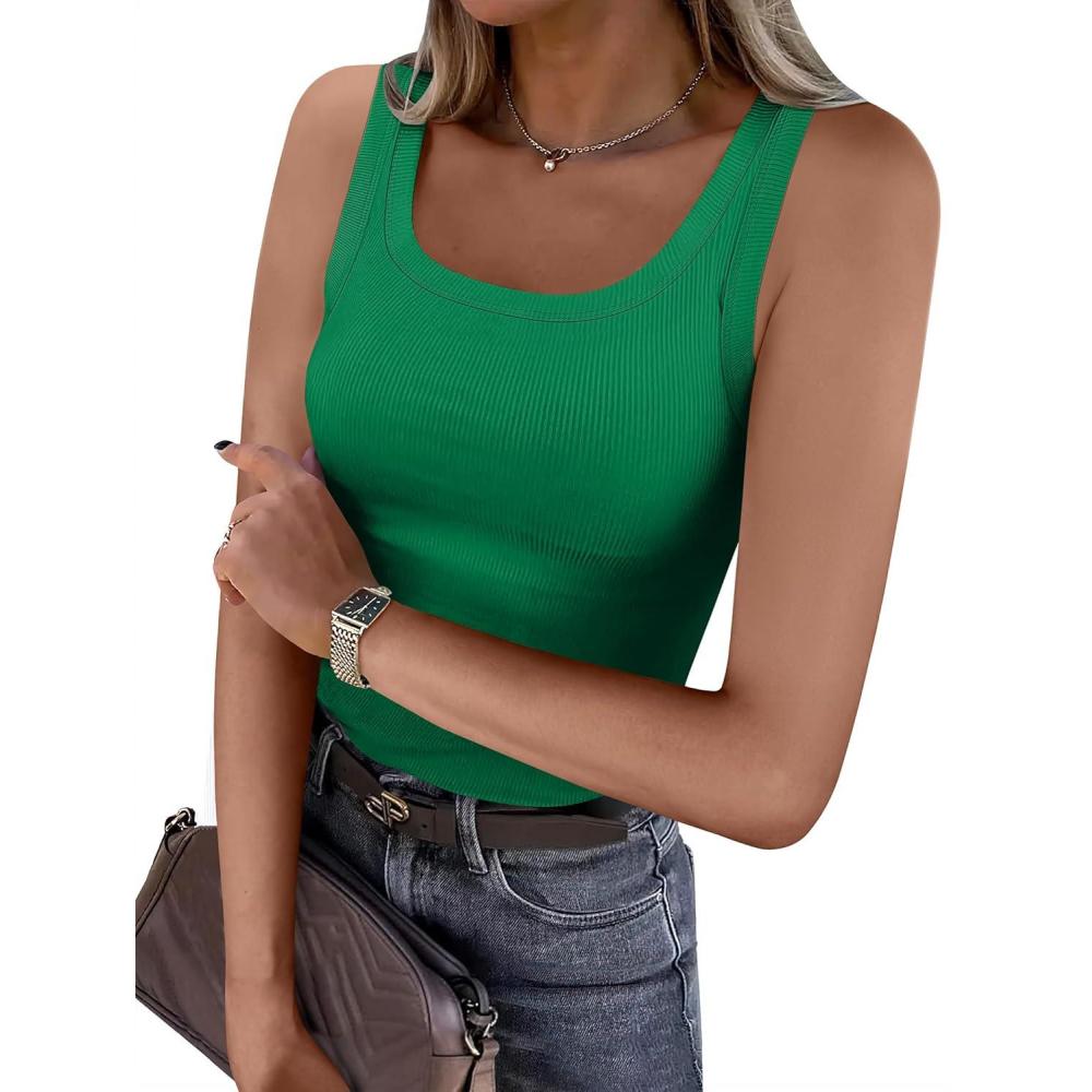 imageANRABESS Womens Sleeveless Scoop Neck Tank Top Ribbed Fitted Summer Basic Slim Cute Tops 2025Green