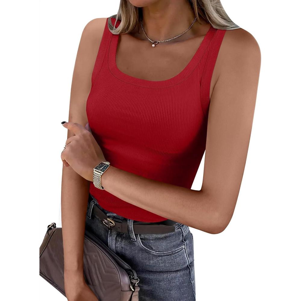 imageANRABESS Womens Sleeveless Scoop Neck Tank Top Ribbed Fitted Summer Basic Slim Cute Tops 2025Red