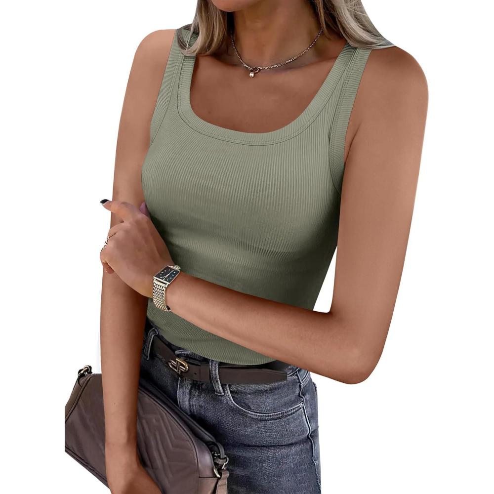 imageANRABESS Womens Sleeveless Scoop Neck Tank Top Ribbed Fitted Summer Basic Slim Cute Tops 2025Sage Green