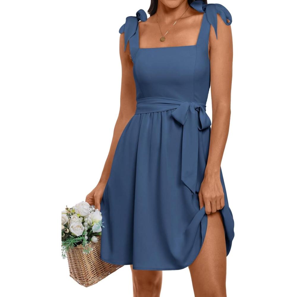 imageANRABESS Womens Sleeveless Tie Strap Mini Dress Summer Square Neck Smocked A Line Swing Elegant Cute Cocktail Short DressesNavy Blue