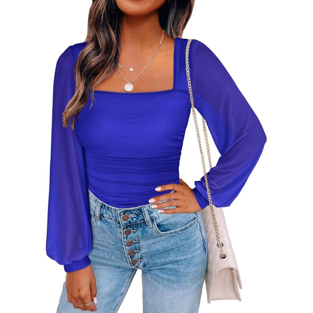 imageANRABESS Womens Square Neck Mesh Long Sleeve Tops Double Lined Dressy Business Casual Blouses Shirts 2025 Fall OutfitsRoyal Blue