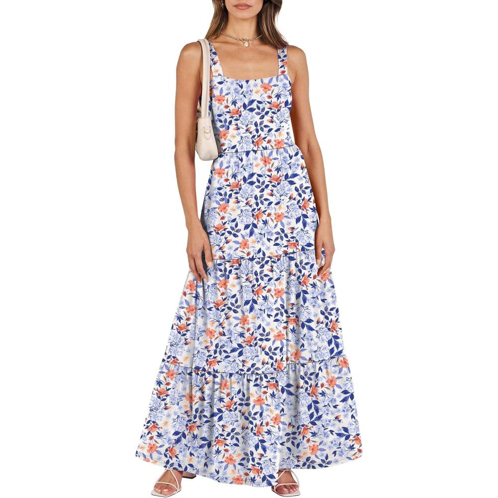 imageANRABESS Womens Summer Casual Long Maxi Beach Vacation Dresses Sleeveless Square Neck Flowy Tiered Sun Dress with PocketsBlue Orange Floral