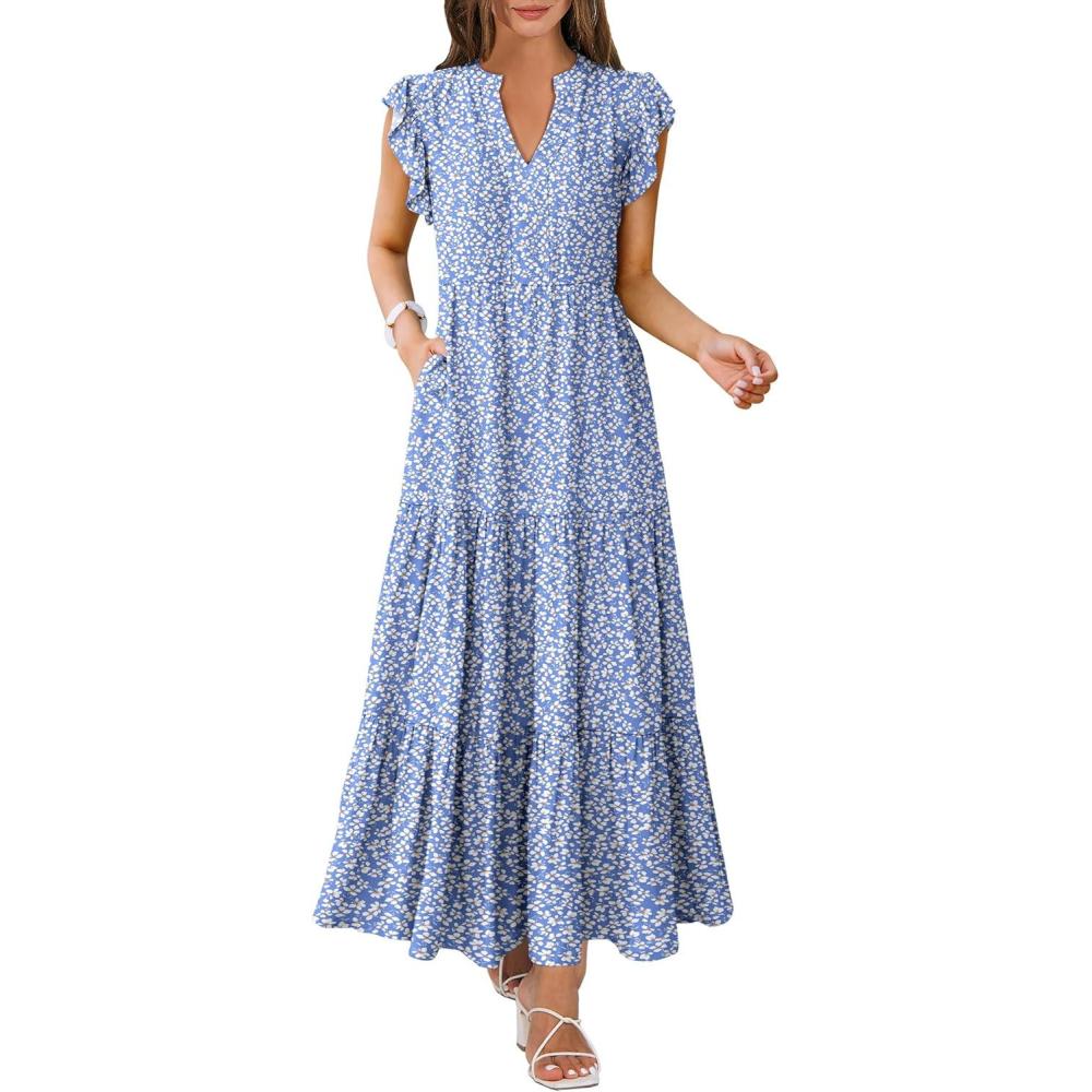 imageANRABESS Womens Summer Casual Maxi Dress V Neck Ruffle Sleeve Long Dresses Fashion Flowy Tiered Boho Beach Vacation SundressFloral Blue