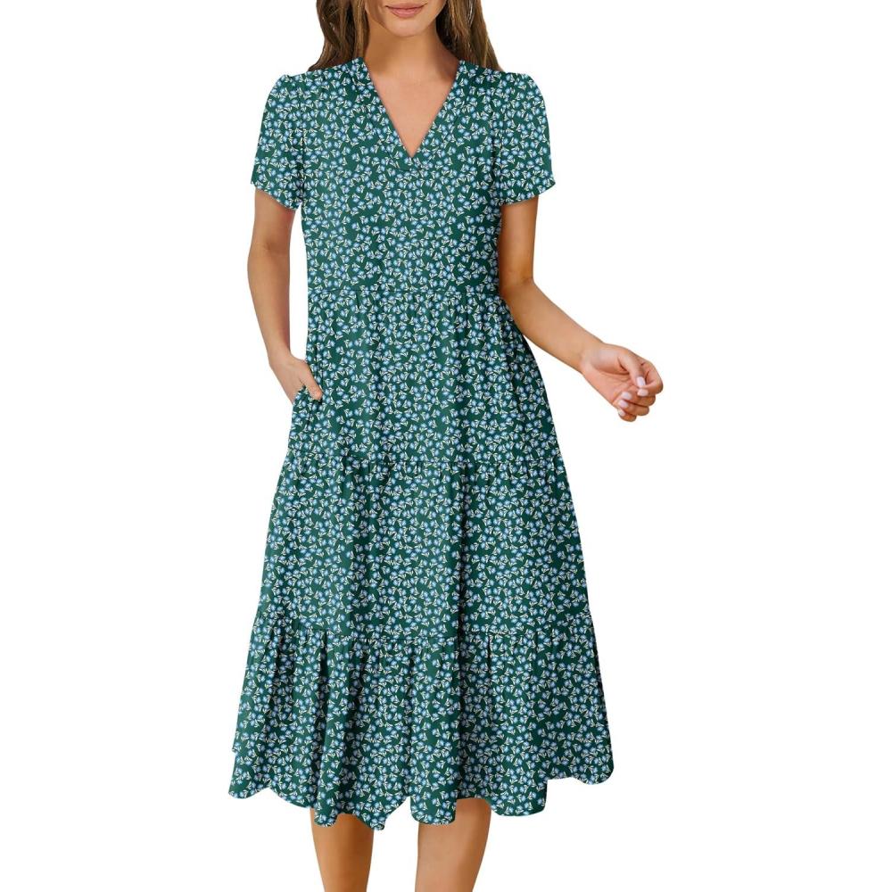 imageANRABESS Womens Summer Casual Short Sleeve V Neck Midi Dresses 2025 Spring Flowy Aline Tiered T Shirts Boho Beach DressGreen Blue Floral