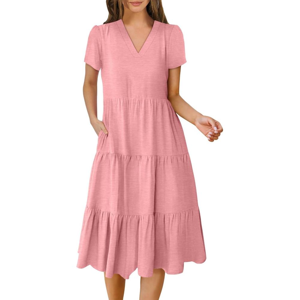 imageANRABESS Womens Summer Casual Short Sleeve V Neck Midi Dresses 2025 Spring Flowy Aline Tiered T Shirts Boho Beach DressPeach