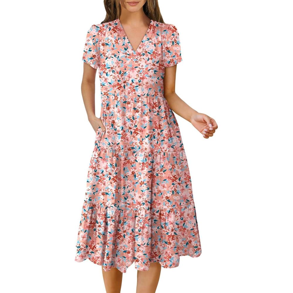 imageANRABESS Womens Summer Casual Short Sleeve V Neck Midi Dresses 2025 Spring Flowy Aline Tiered T Shirts Boho Beach DressPeach Floral