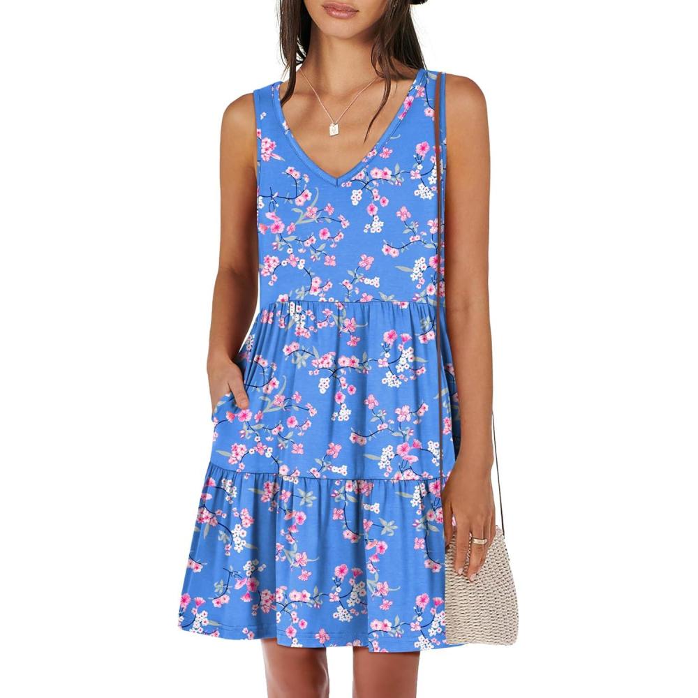 imageANRABESS Womens Summer Casual Tank Dress Sleeveless V Neck T Shirt Sundress Flowy Tiered Swing Mini Beach Vacation DressesBlue Floral