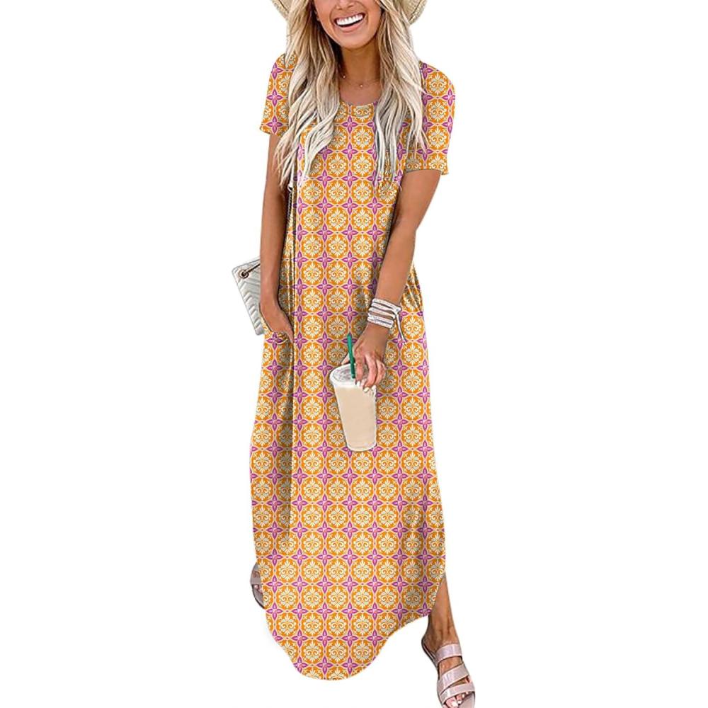 imageANRABESS Womens Summer Maxi Dress Short Sleeve Casual Loose Long T Shirt Dresses Split Vacation Beach Sundress Travel OutfitsFloral Yellow Purple
