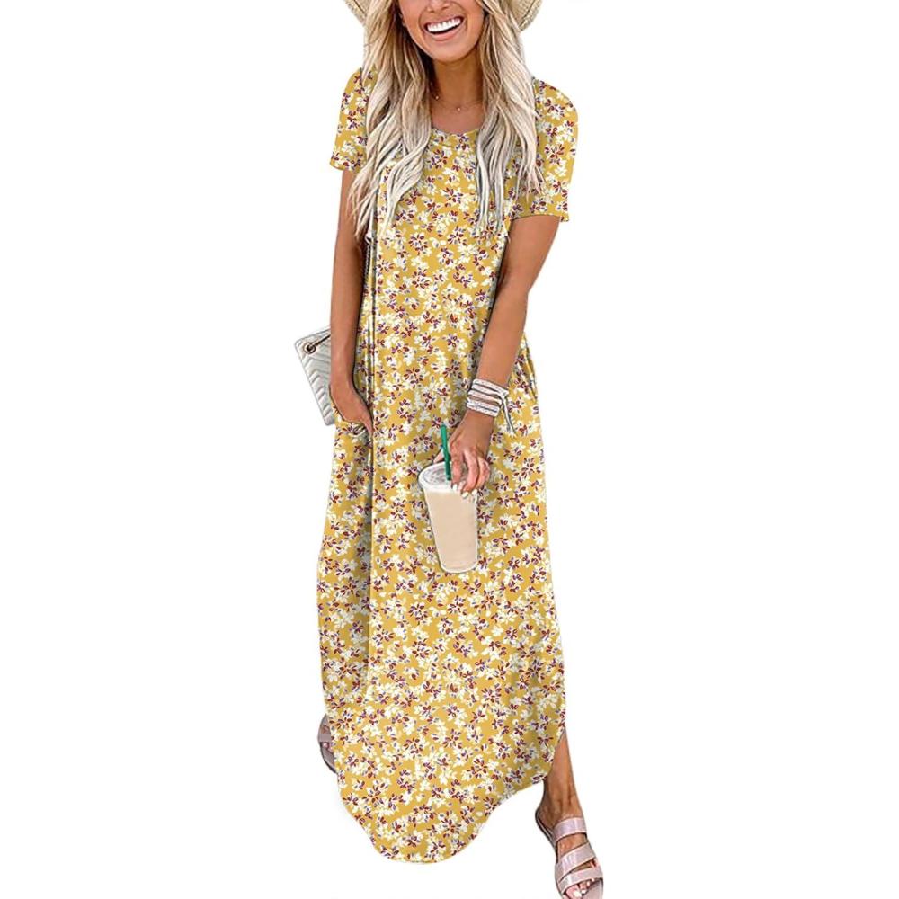 imageANRABESS Womens Summer Maxi Dress Short Sleeve Casual Loose Long T Shirt Dresses Split Vacation Beach Sundress Travel OutfitsFloral Yellow Red