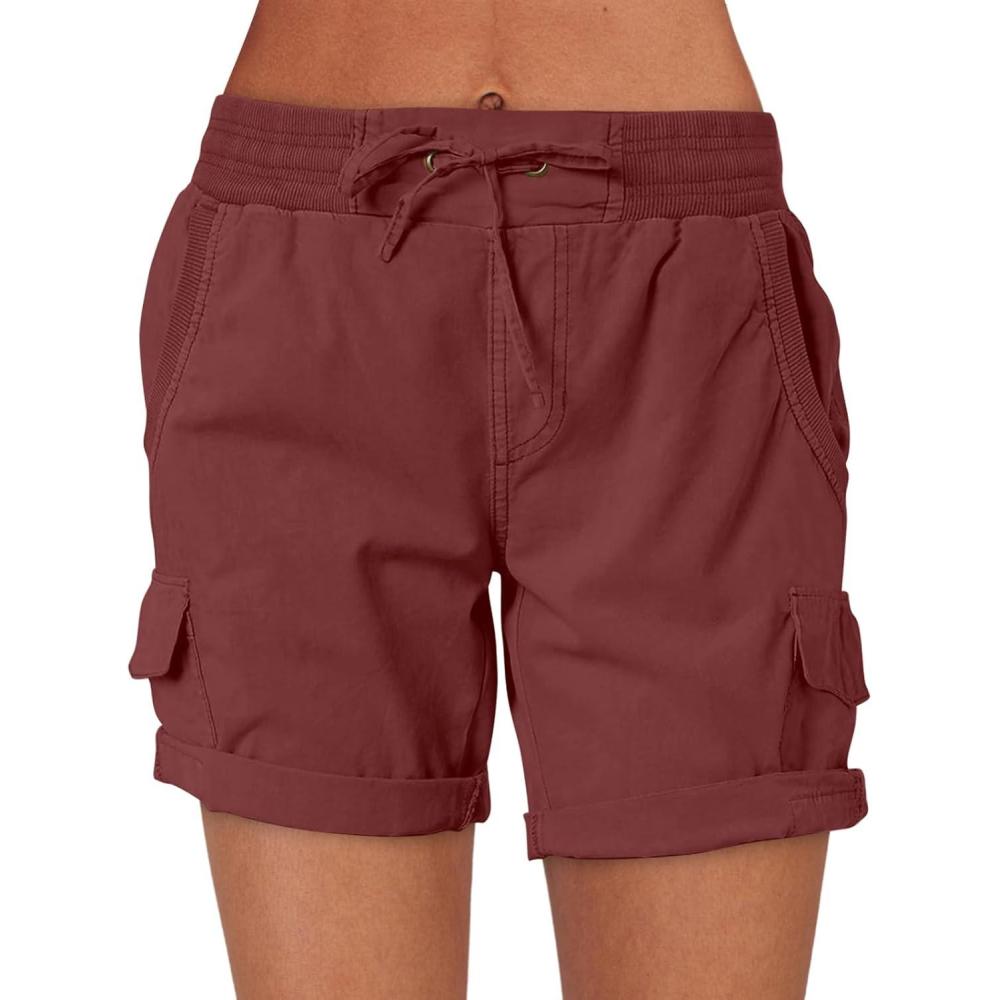 imageANRABESS Womens Summer Shorts 2025 Dressy Casual Hiking Cargo Shorts Trendy Outdoor Outfits 6 PocketsDeep Red