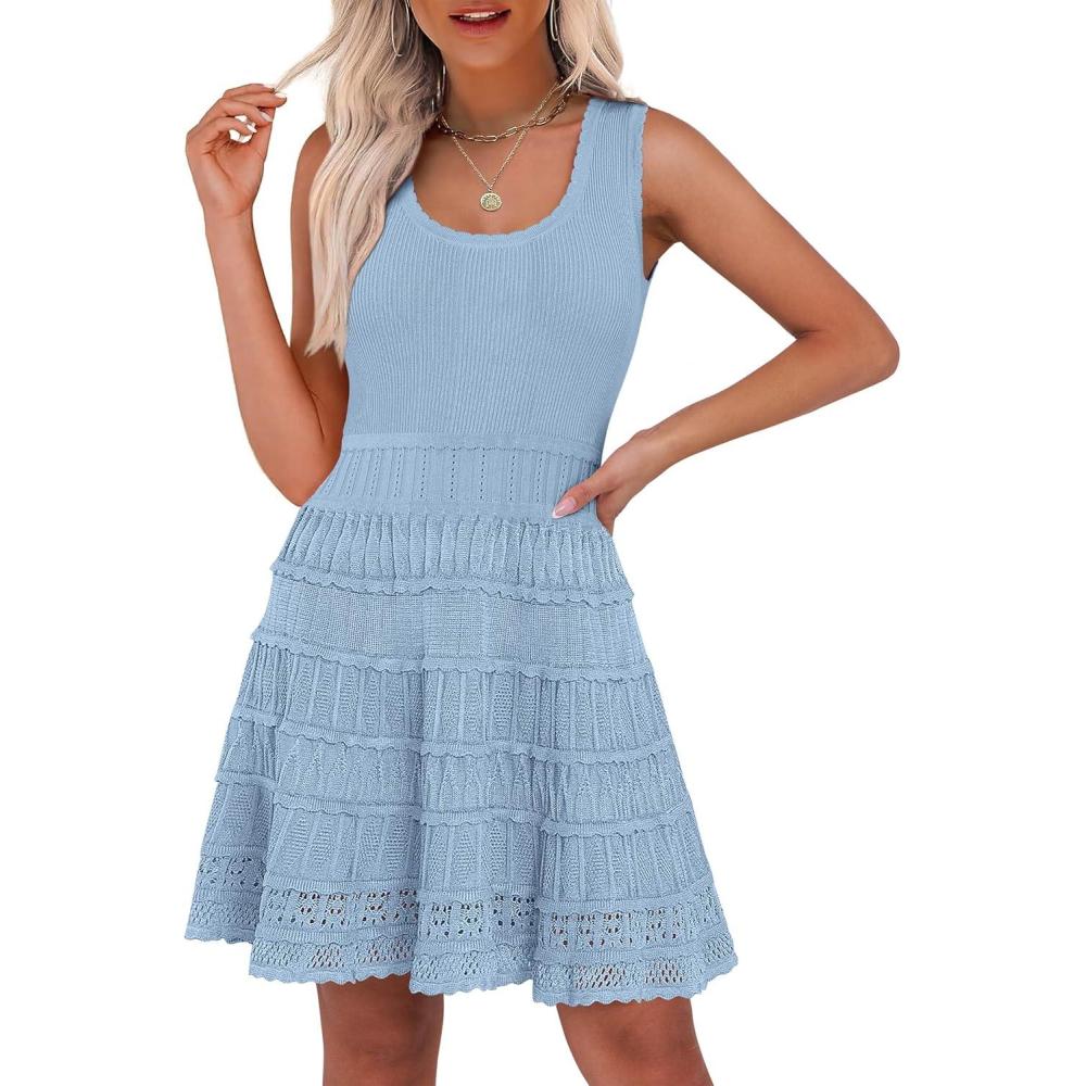 imageANRABESS Womens Sundress Beach Vacation Mini Tank Dresses Summer Casual Crochet Knit Scoop Neck Sleeveless DressBlue