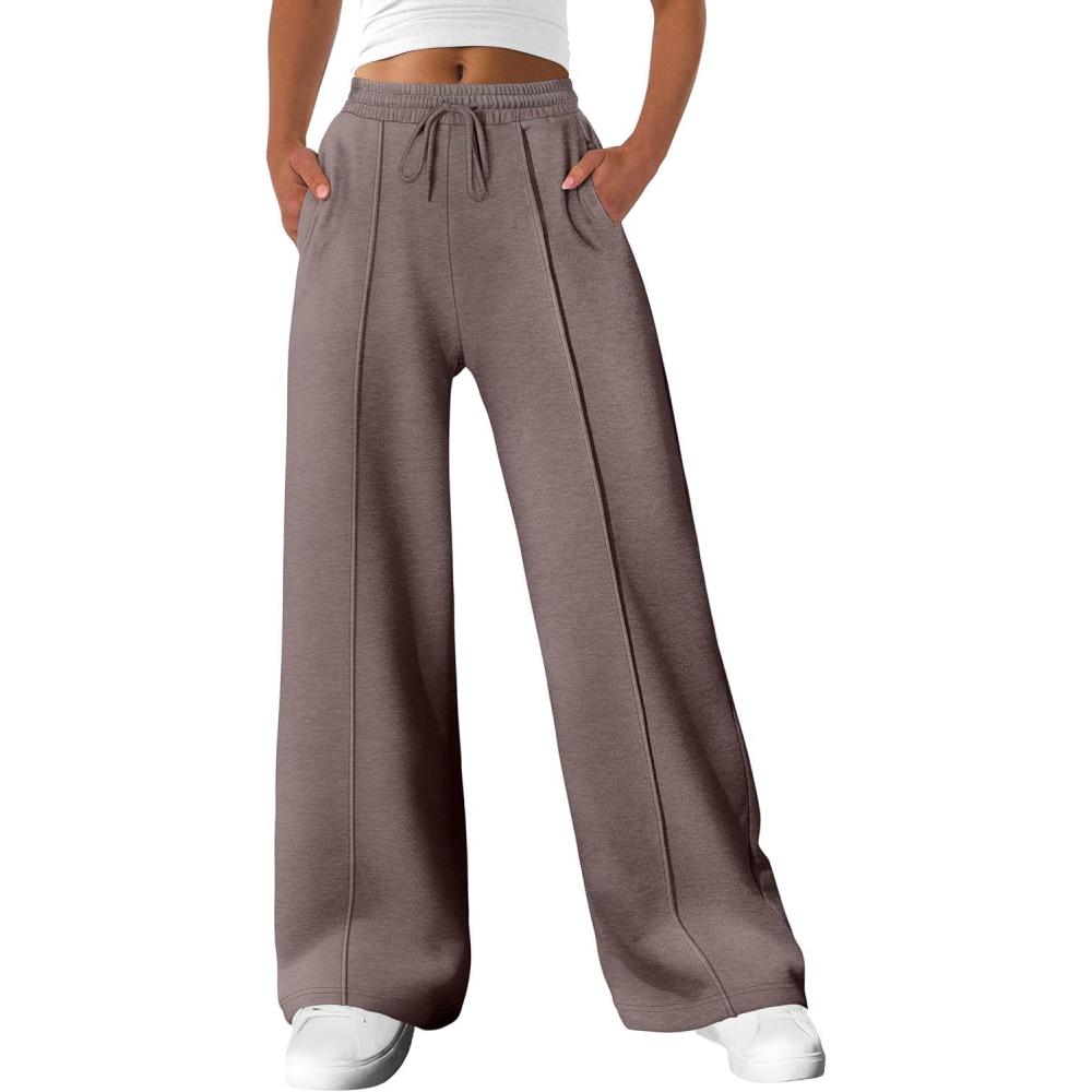 imageANRABESS Womens Sweatpants Wide Leg Casual Loose Baggy Lounge Travel Pants 2025 Fall Drawstring Joggers with PocketsCamel