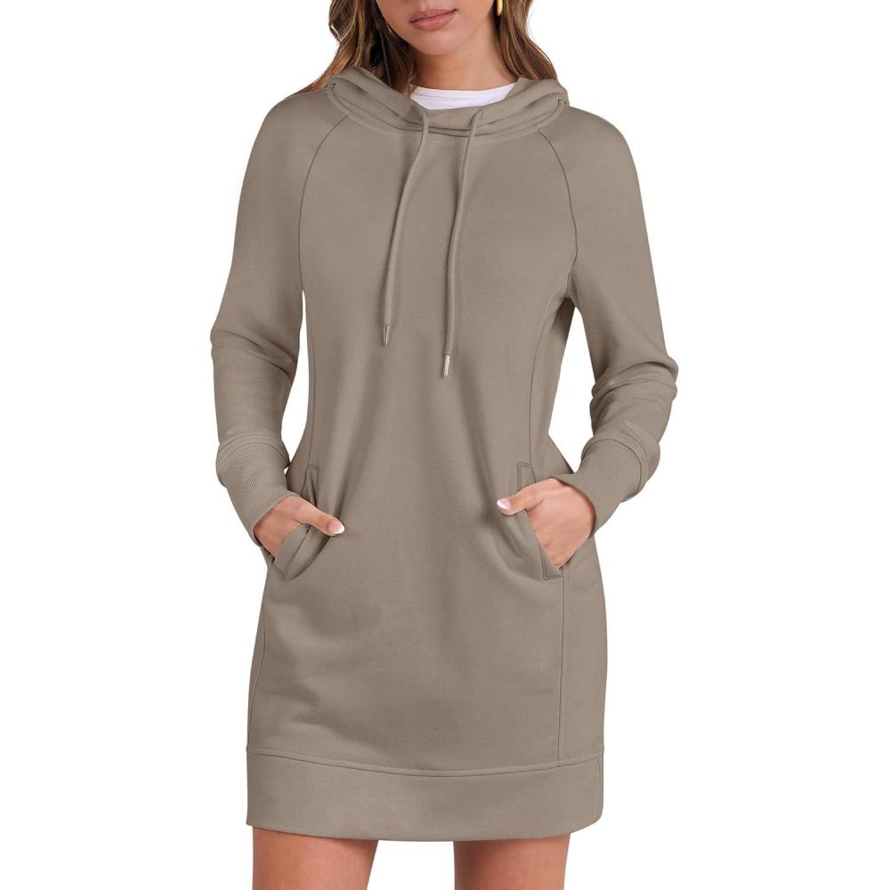 imageANRABESS Womens Sweatshirt Dress Long Sleeve Hoodies Mini Dresses Fleece Casual Hoodie with Pockets 2025 Fall FashionBeige
