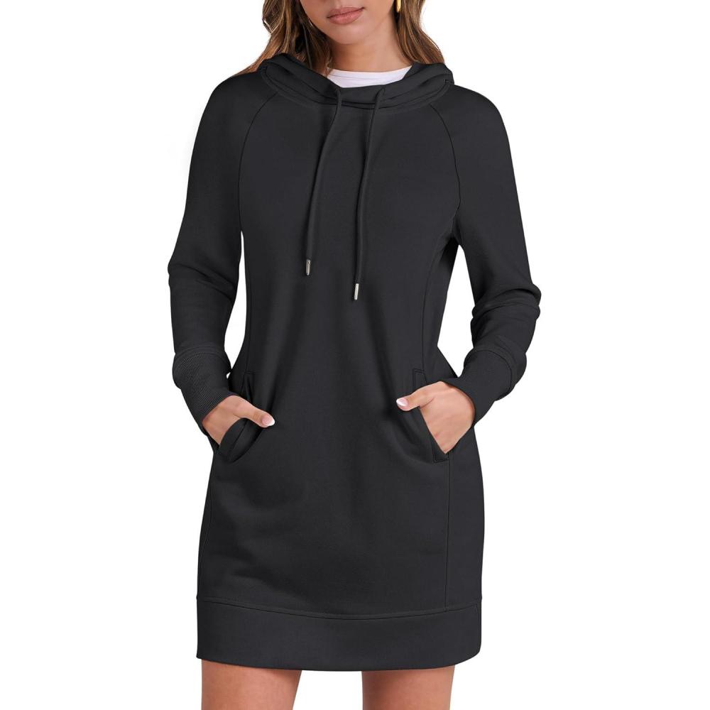 imageANRABESS Womens Sweatshirt Dress Long Sleeve Hoodies Mini Dresses Fleece Casual Hoodie with Pockets 2025 Fall FashionBlack