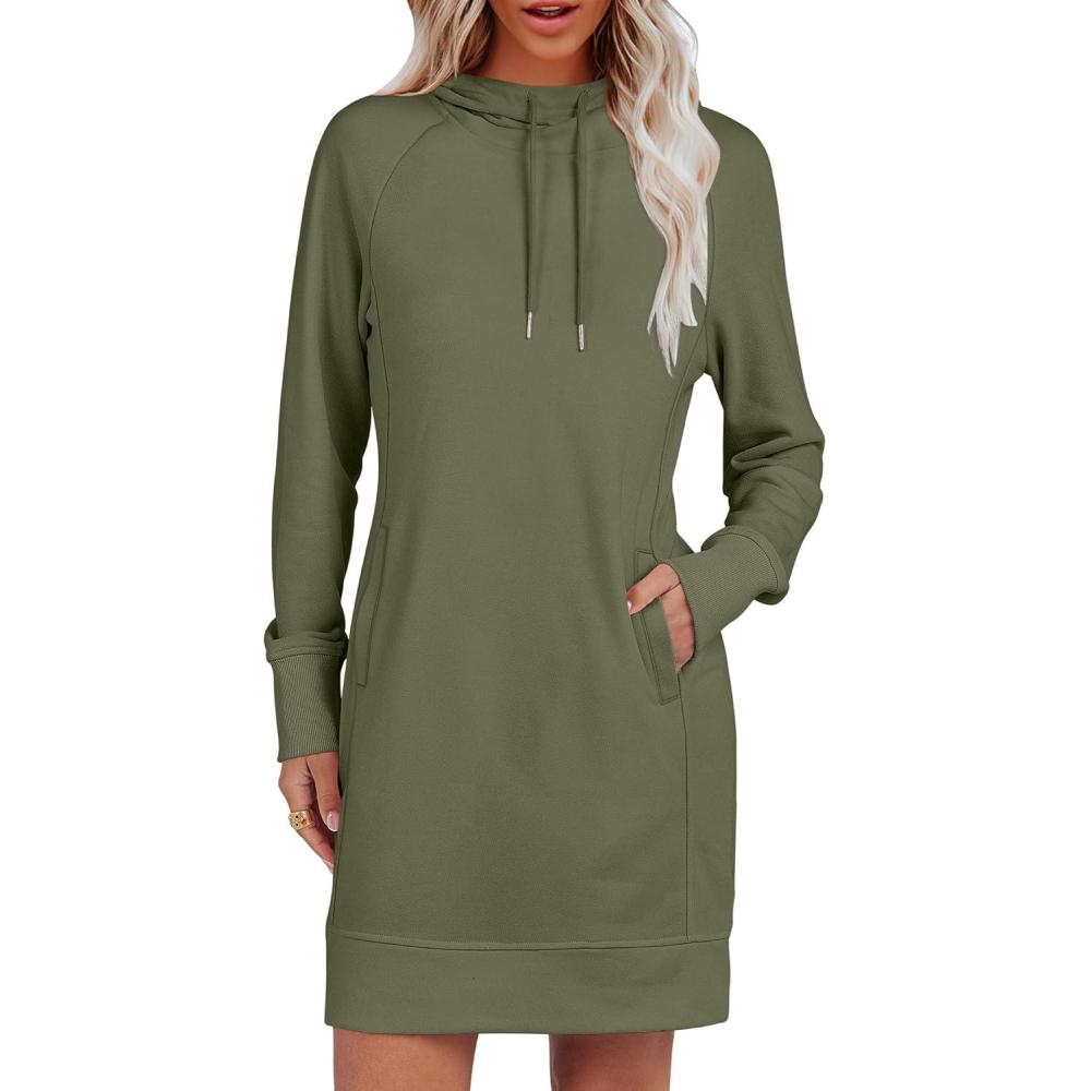 imageANRABESS Womens Sweatshirt Dress Long Sleeve Hoodies Mini Dresses Fleece Casual Hoodie with Pockets 2025 Fall FashionOlive Drab