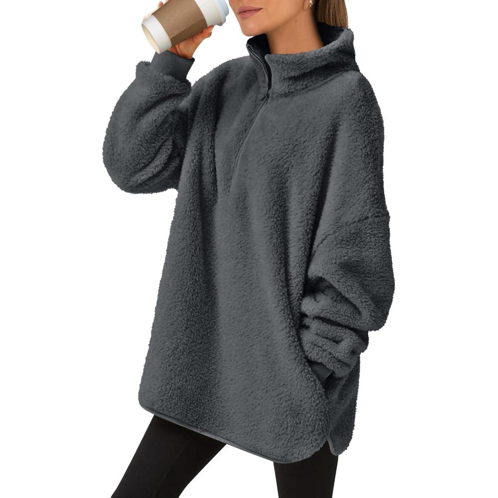 imageANRABESS Womens Sweatshirt Sherpa Fuzzy Fleece Zip Up Hoodies Cozy Pullover Soft Sweaters Tops 2025 Fall Trendy ClothesDeep Grey