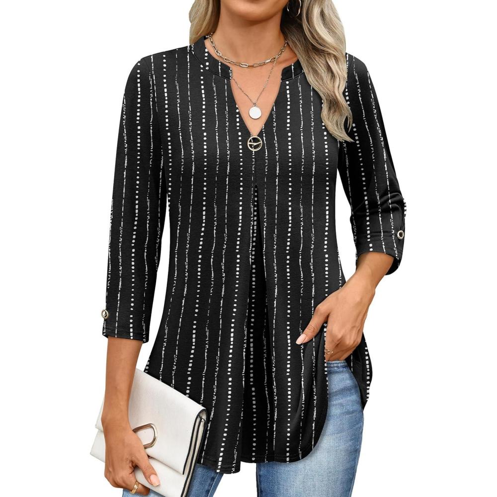 imageANRABESS Womens Tops 34 Length Sleeve Shirts Business Casual Dressy Blouses 2025 Fall Work Tunic Tee TShirts Office OutfitsBlack White Strip
