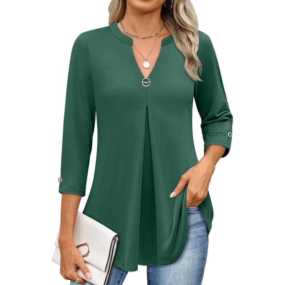 imageANRABESS Womens Tops 34 Length Sleeve Shirts Business Casual Dressy Blouses 2025 Fall Work Tunic Tee TShirts Office OutfitsDeep Green