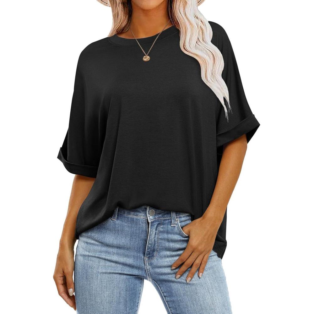 imageANRABESS Womens Tops Oversized T Shirts Short Sleeve Crewneck Summer Casual Loose Basic Tee Shirt 2025 Trendy Fashion ClothesBlack
