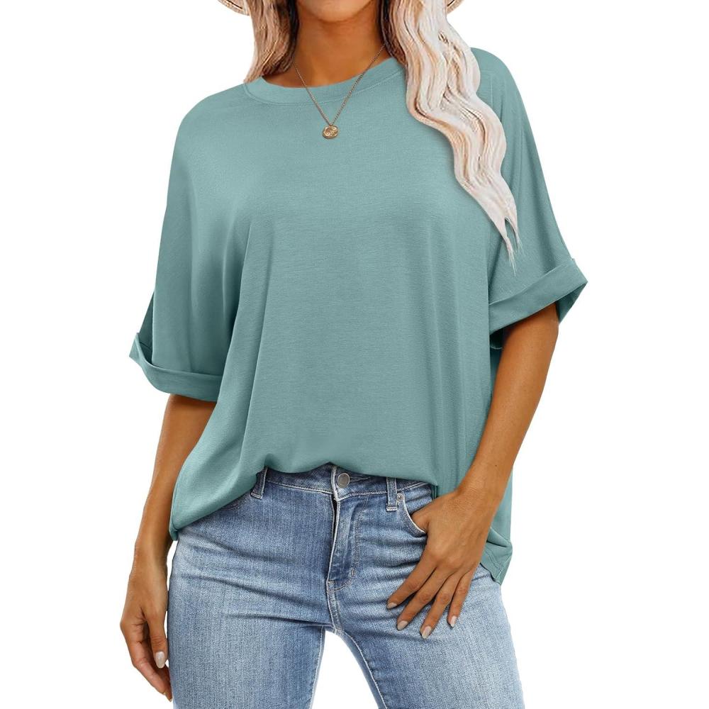 imageANRABESS Womens Tops Oversized T Shirts Short Sleeve Crewneck Summer Casual Loose Basic Tee Shirt 2025 Trendy Fashion ClothesCadet Blue