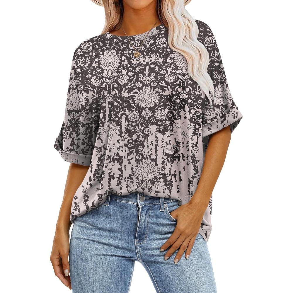 imageANRABESS Womens Tops Oversized T Shirts Short Sleeve Crewneck Summer Casual Loose Basic Tee Shirt 2025 Trendy Fashion ClothesFloral Black Print