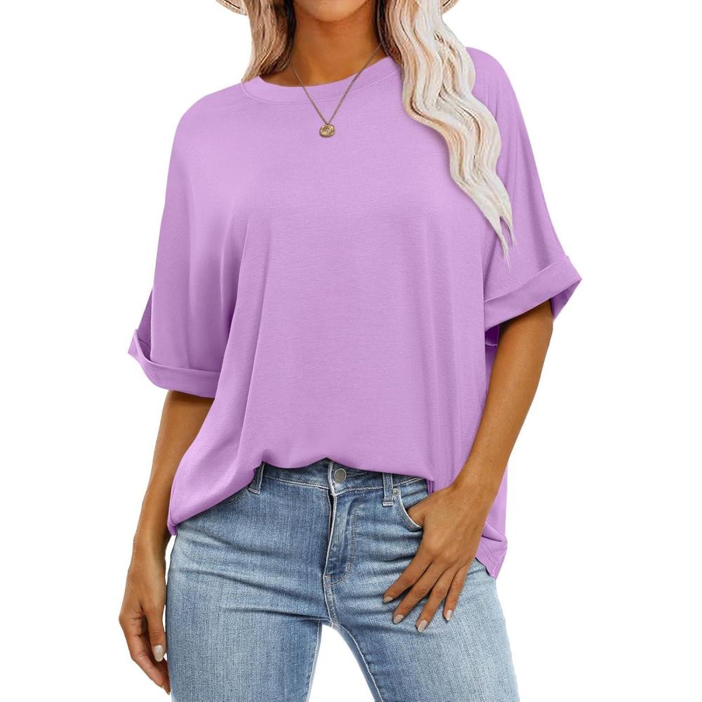 imageANRABESS Womens Tops Oversized T Shirts Short Sleeve Crewneck Summer Casual Loose Basic Tee Shirt 2025 Trendy Fashion ClothesLilac