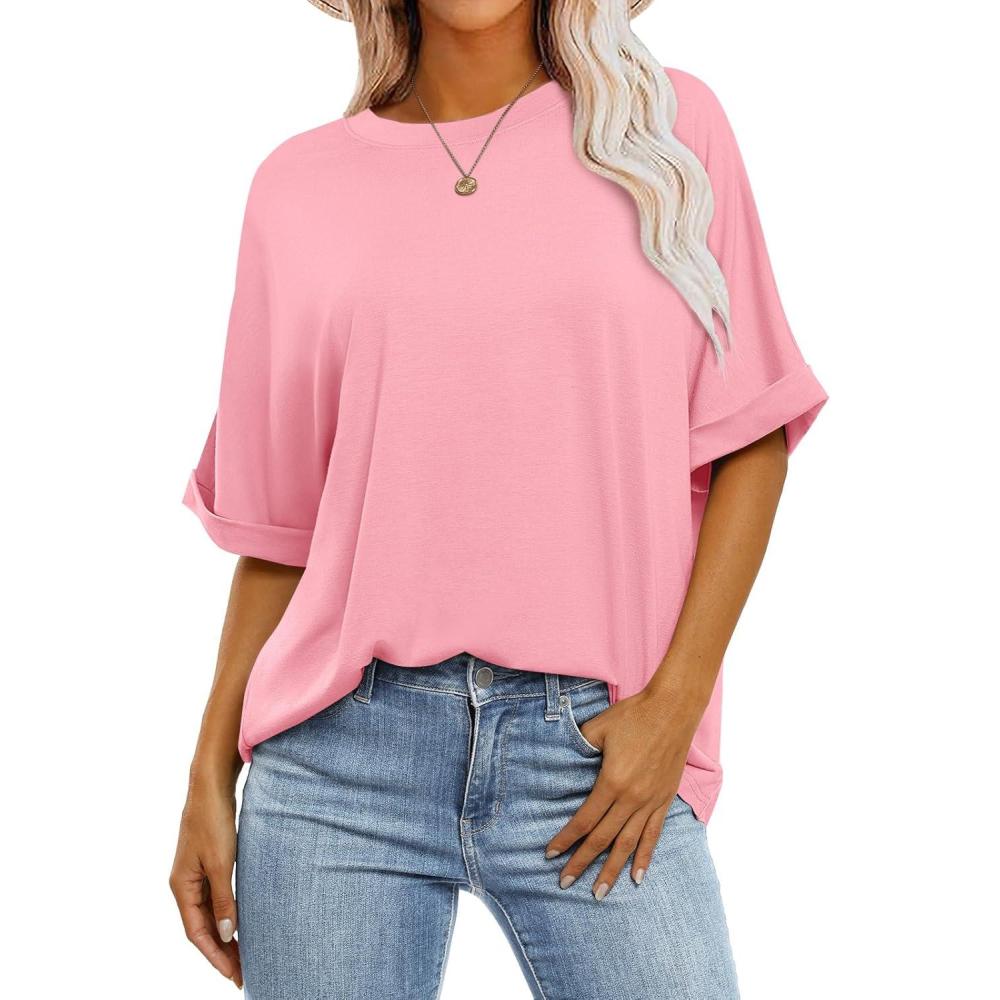 imageANRABESS Womens Tops Oversized T Shirts Short Sleeve Crewneck Summer Casual Loose Basic Tee Shirt 2025 Trendy Fashion ClothesPink