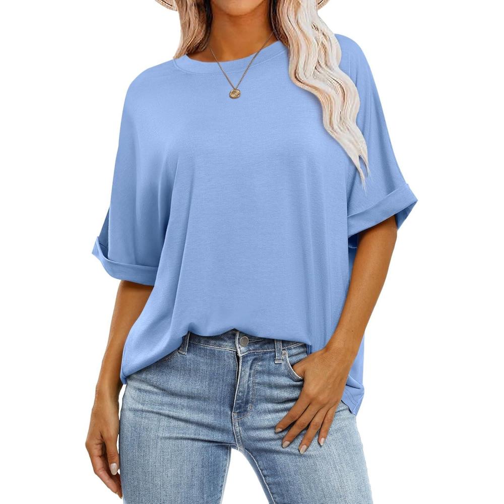 imageANRABESS Womens Tops Oversized T Shirts Short Sleeve Crewneck Summer Casual Loose Basic Tee Shirt 2025 Trendy Fashion ClothesSky Blue