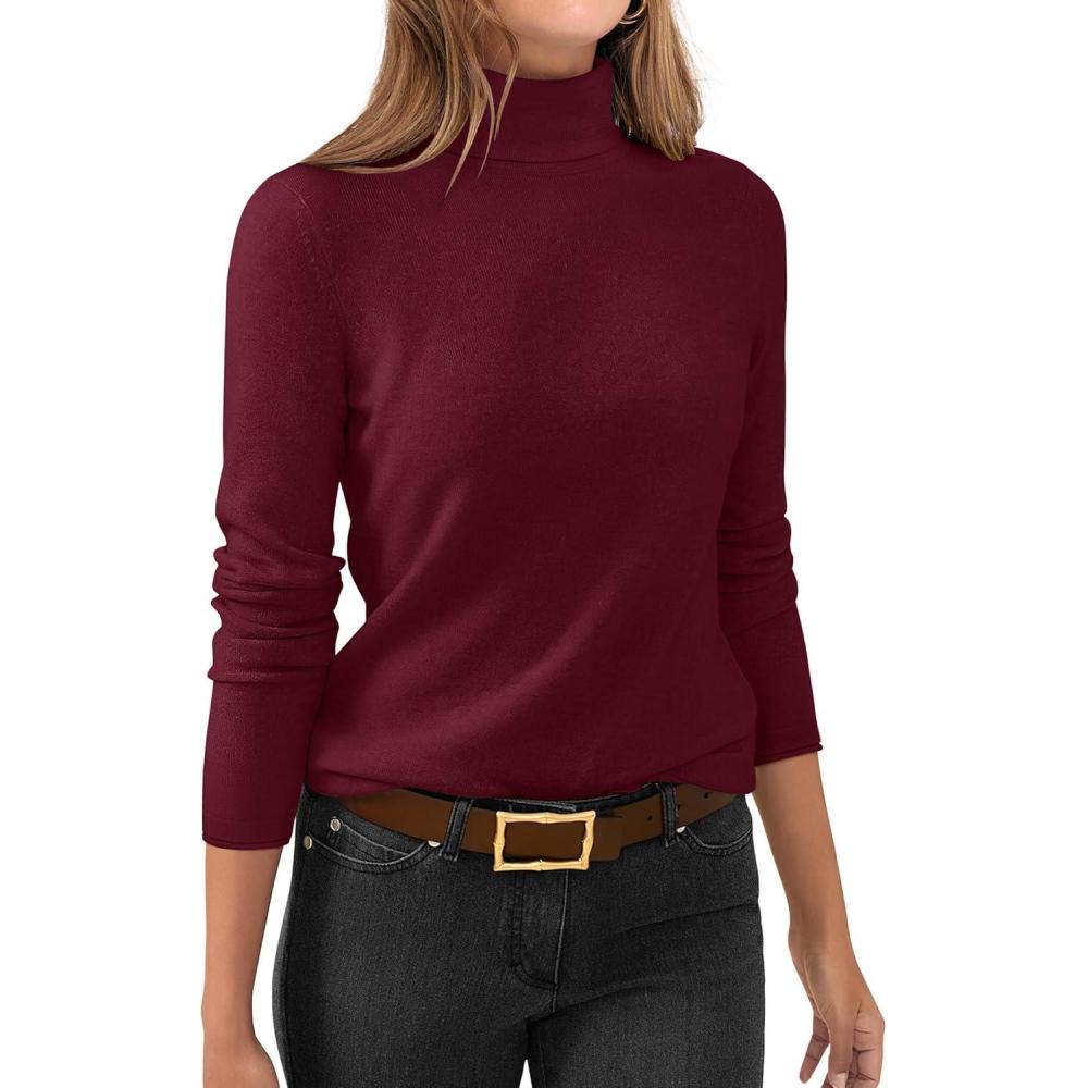 imageANRABESS Womens Turtleneck Long Sleeve Sweater Tops Casual Soft Knit Fit Lightweight Basic Pullover 2025 Fall Work OutfitsWine Red