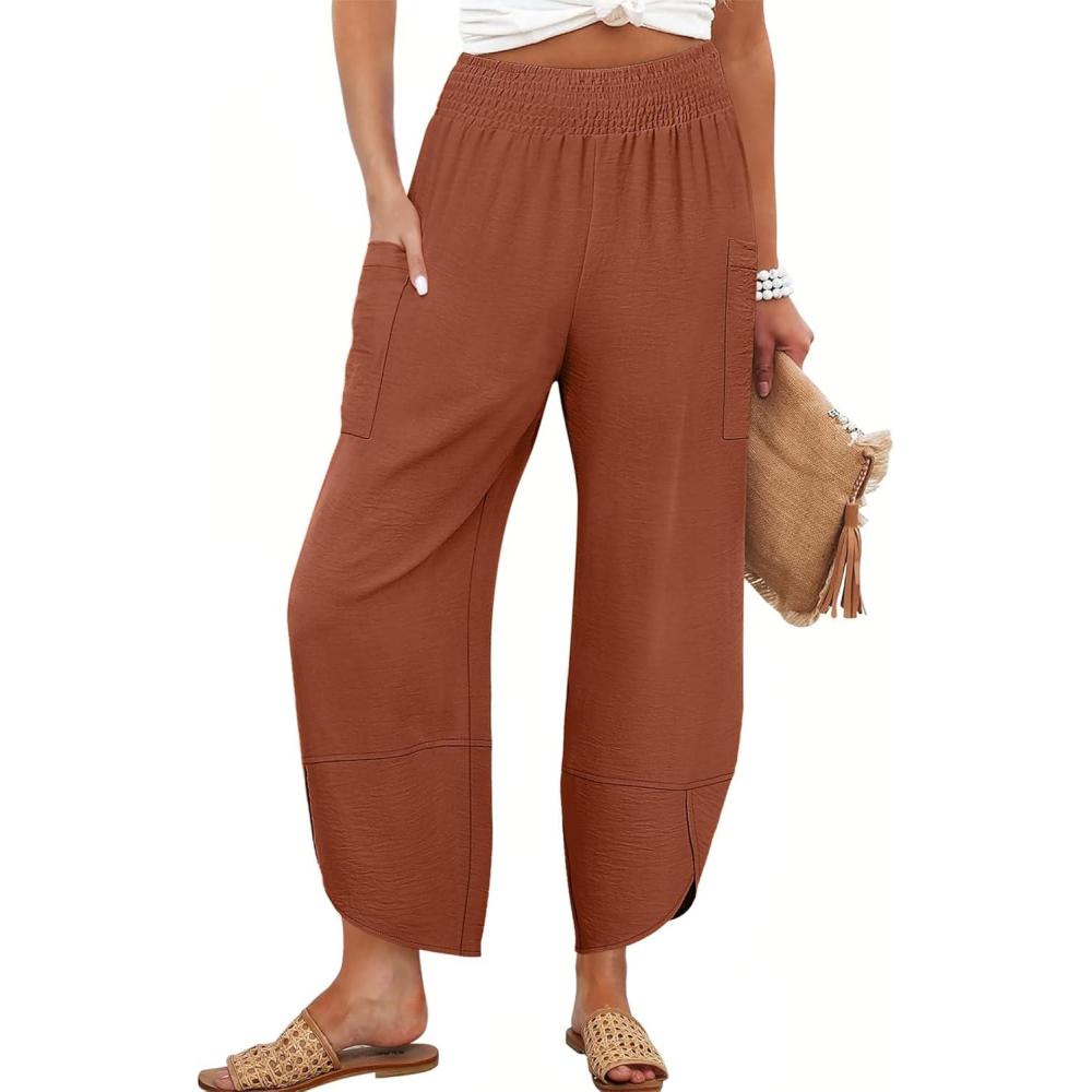 imageANRABESS Womens Wide Leg Palazzo Capri Pants 2025 Summer Casual Loose High Waisted Lounge Flowy Cropped Beach Work TrousersCaramel