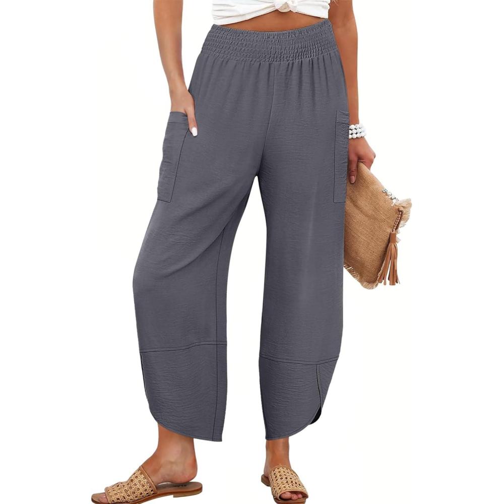 imageANRABESS Womens Wide Leg Palazzo Capri Pants 2025 Summer Casual Loose High Waisted Lounge Flowy Cropped Beach Work TrousersGrey